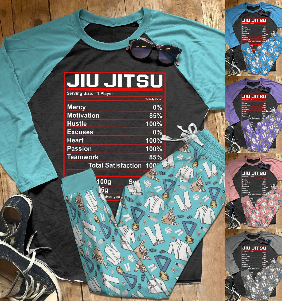 Jiu Jitsu Set Jiu Jitsu Facts Pajama Set |Sleepwear Pjs Sets | Raglan Shirt Pants Set