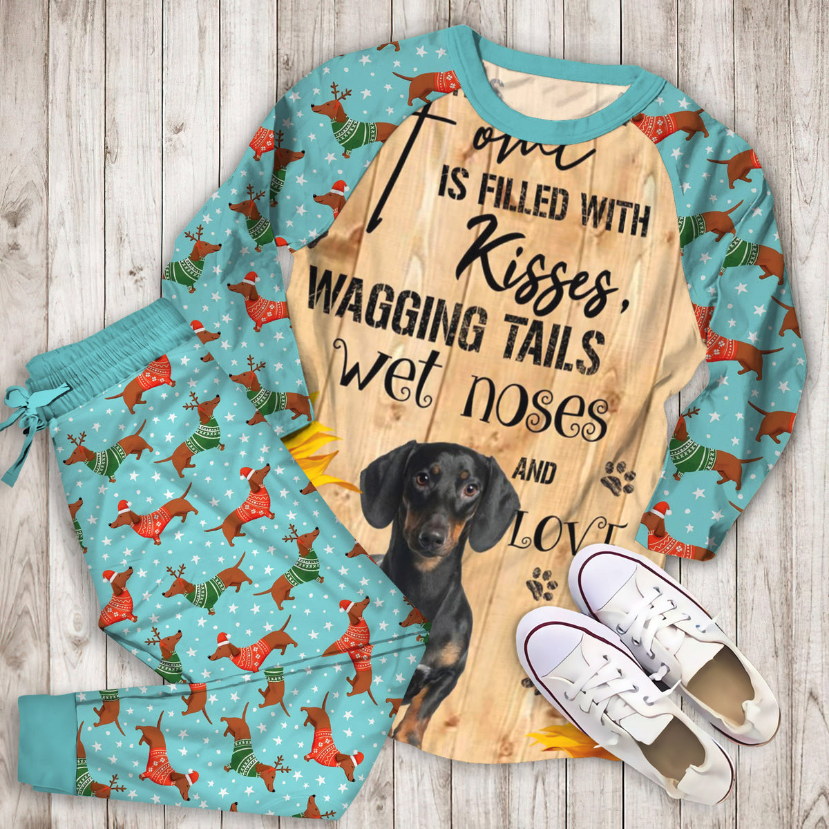 Dachshund Pajama Set |Sleepwear Pjs Sets | Raglan Shirt Pants Set