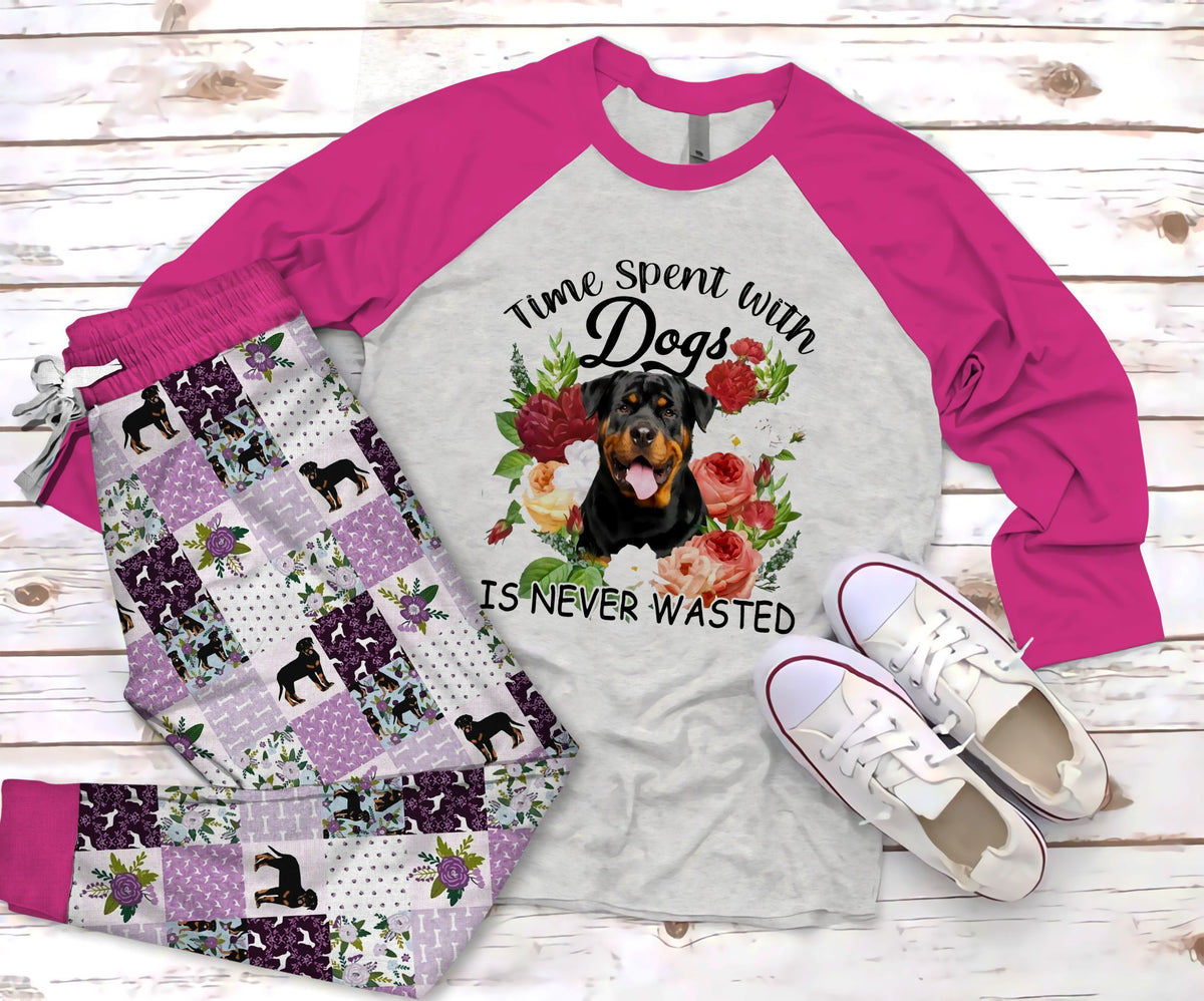 Rottweiler Time Pajama Set |Sleepwear Pjs Sets | Raglan Shirt Pants Set