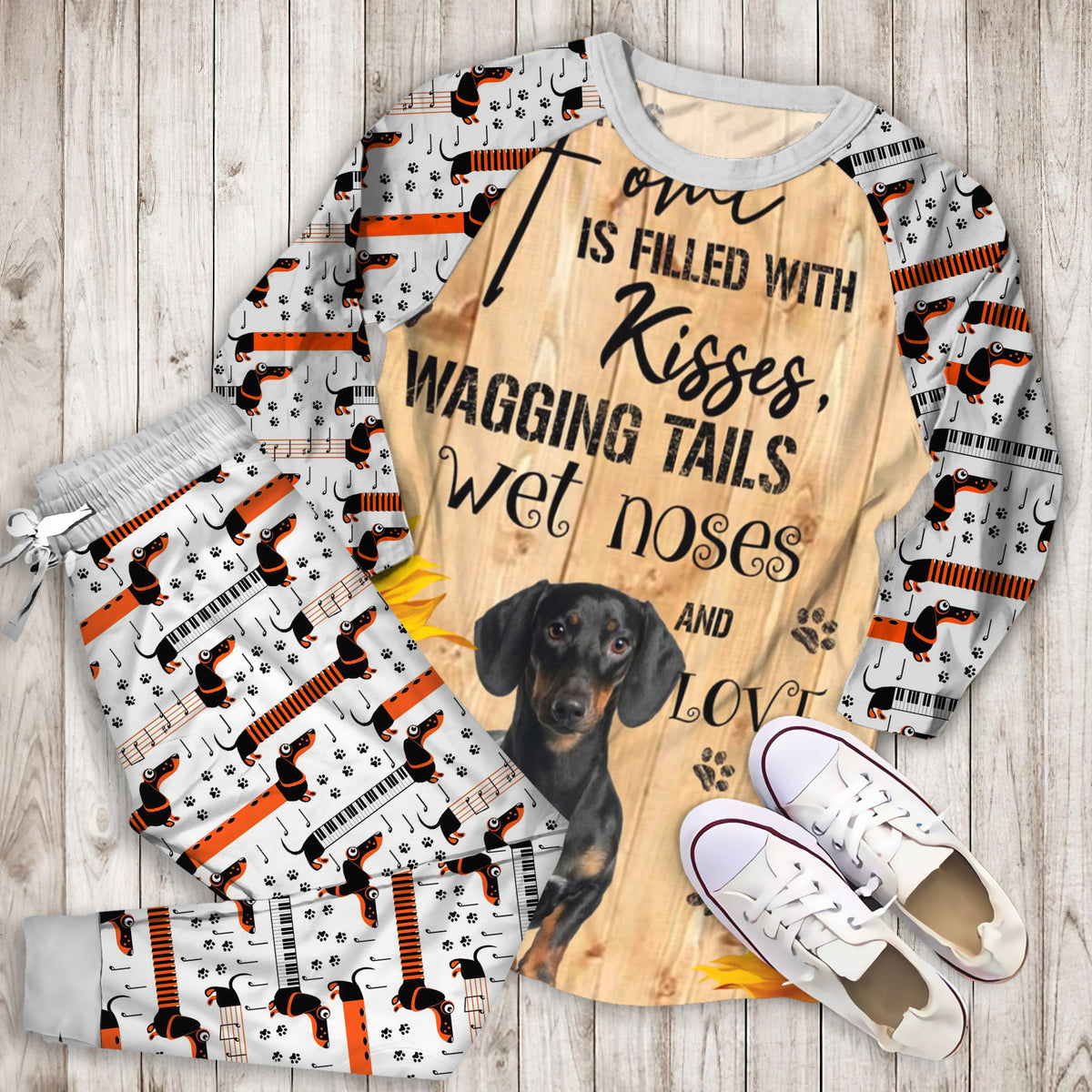 Dachshund Pajama Set |Sleepwear Pjs Sets | Raglan Shirt Pants Set