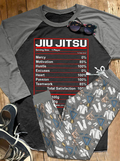 Jiu Jitsu Set Jiu Jitsu Facts Pajama Set |Sleepwear Pjs Sets | Raglan Shirt Pants Set