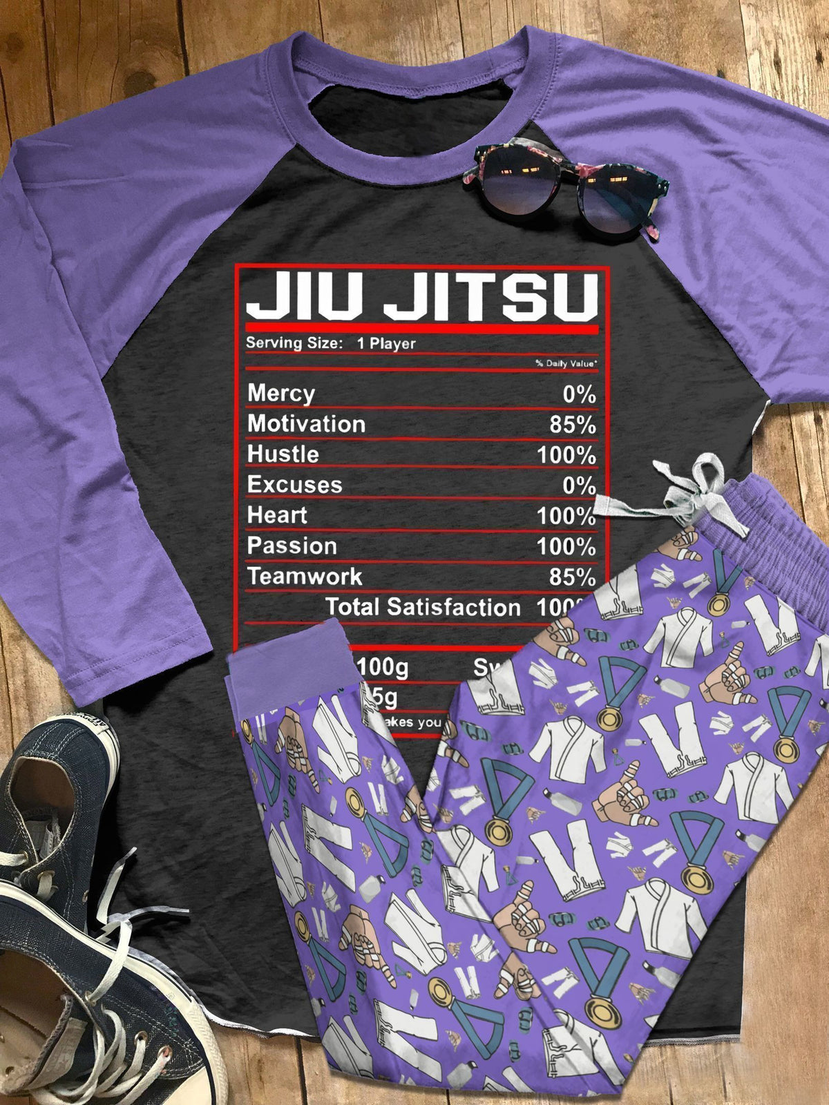 Jiu Jitsu Set Jiu Jitsu Facts Pajama Set |Sleepwear Pjs Sets | Raglan Shirt Pants Set