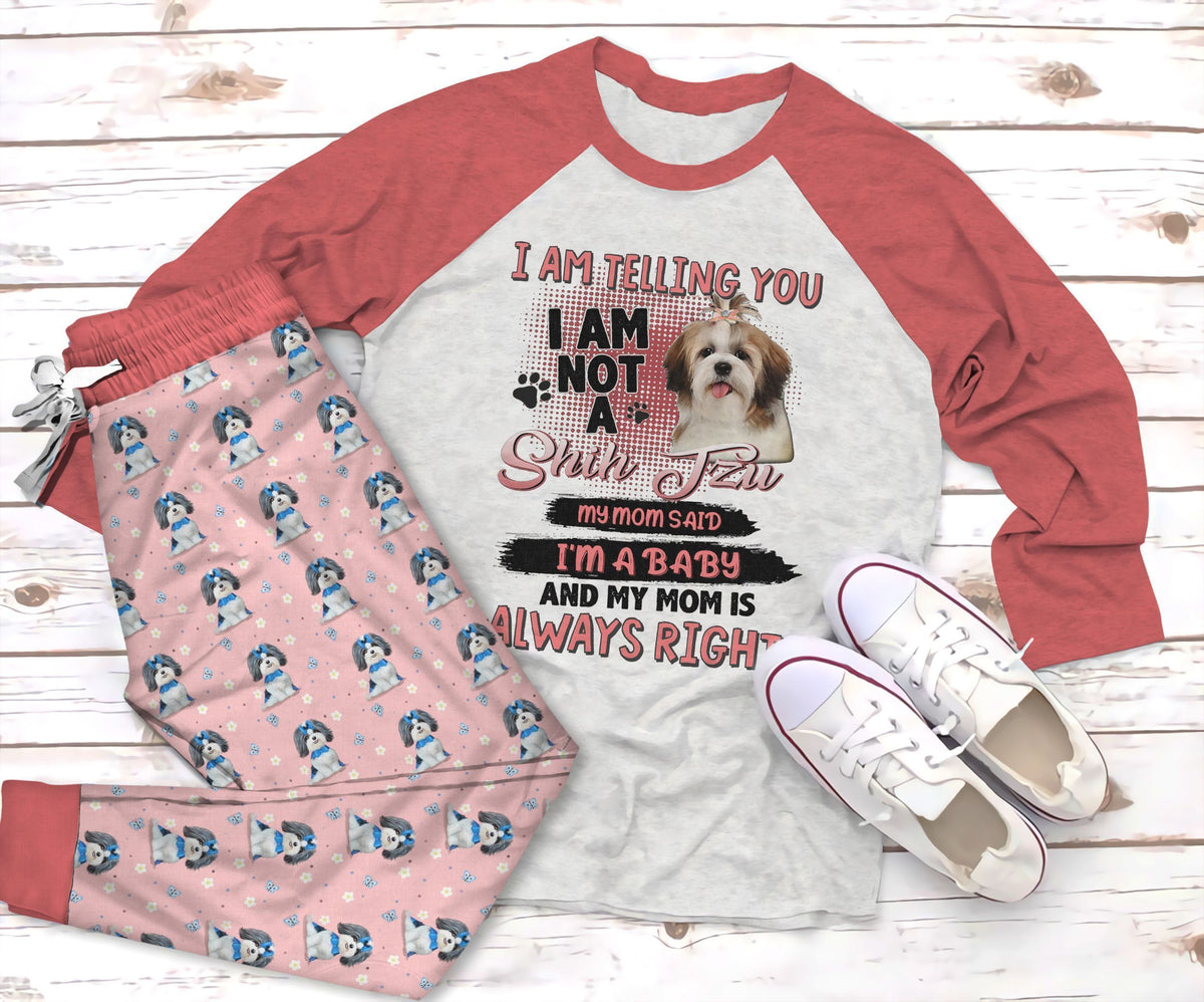 Shih Tzu I Am Telling You Pajama Set |Sleepwear Pjs Sets | Raglan Shirt Pants Set