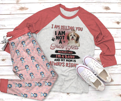 Shih Tzu I Am Telling You Pajama Set |Sleepwear Pjs Sets | Raglan Shirt Pants Set