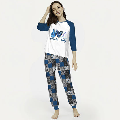 Hockey Love Hockey Abj Pajama Set |Sleepwear Pjs Sets | Raglan Shirt Pants Set