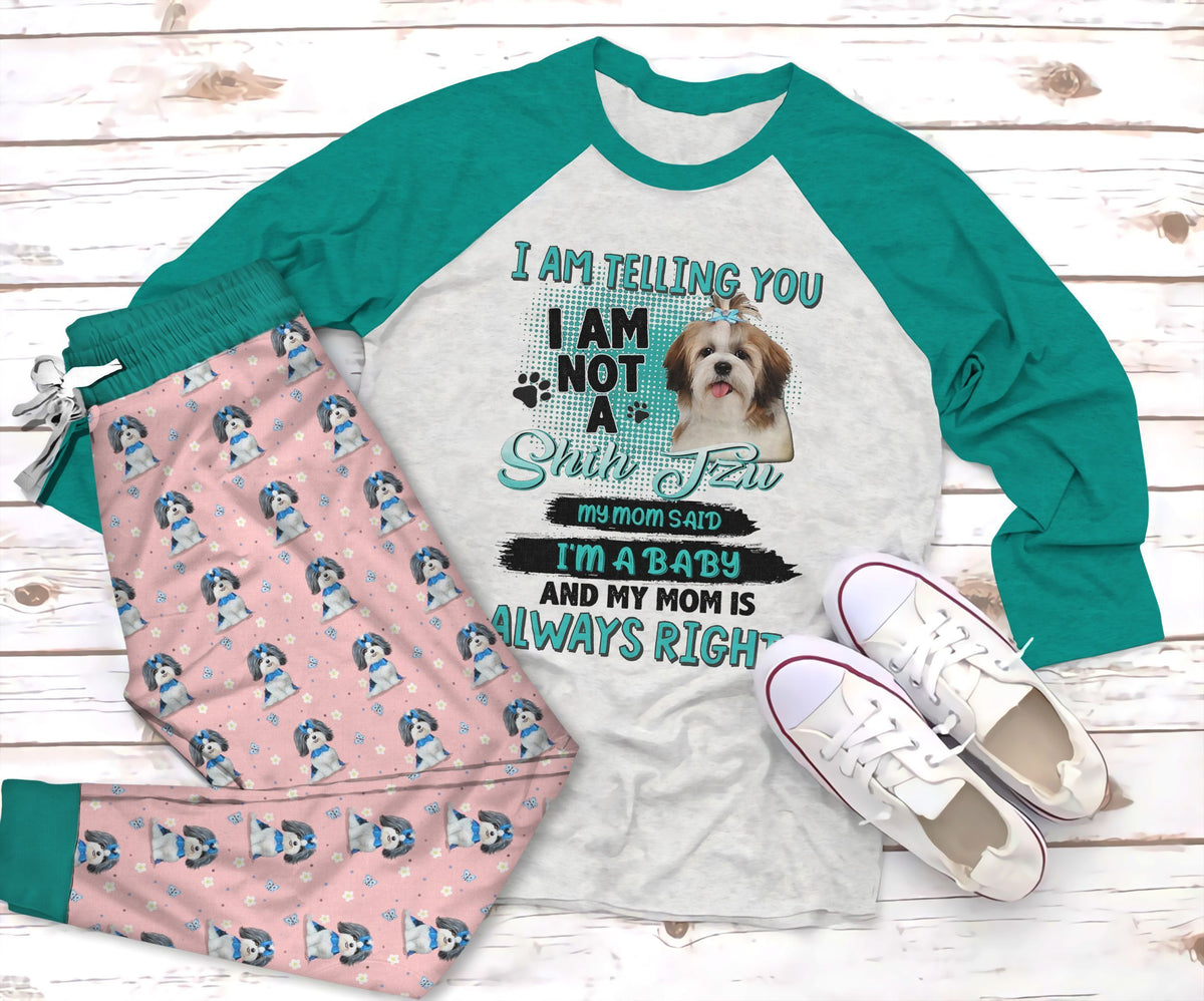 Shih Tzu I Am Telling You Pajama Set |Sleepwear Pjs Sets | Raglan Shirt Pants Set