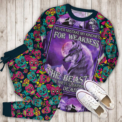 The Beast Inside Me Is Sleeping Not Dead Wolf Pajama Set |Sleepwear Pjs Sets | Raglan Shirt Pants Set