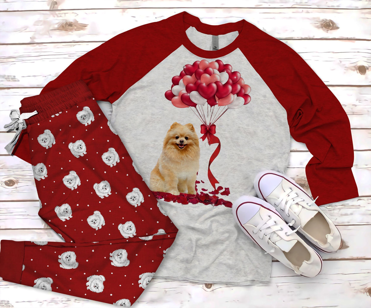 Pomeranian My Pomeranian Red Nice Pajama Set |Sleepwear Pjs Sets | Raglan Shirt Pants Set