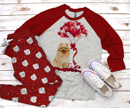 Pomeranian My Pomeranian Red Nice Pajama Set |Sleepwear Pjs Sets | Raglan Shirt Pants Set
