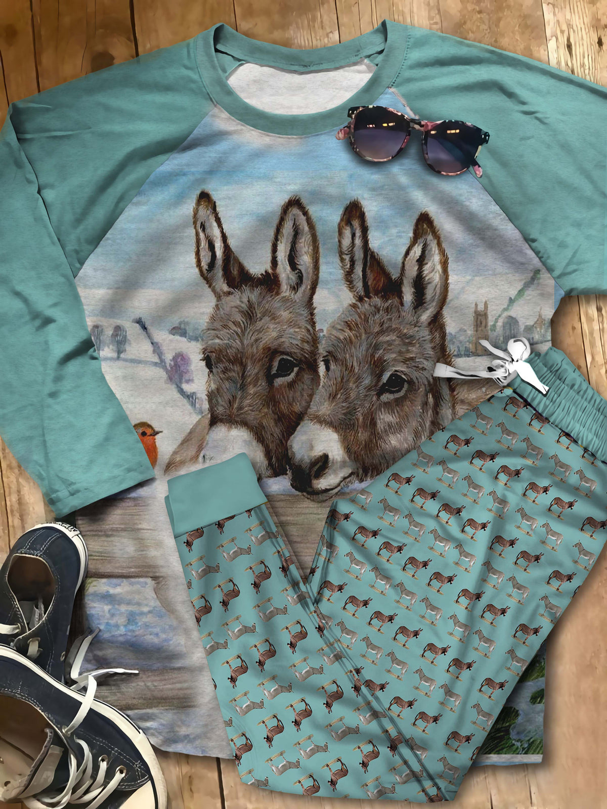 Donkey Lovely Donkeys Aak Pajama Set |Sleepwear Pjs Sets | Raglan Shirt Pants Set
