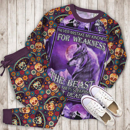 The Beast Inside Me Is Sleeping Not Dead Wolf Pajama Set |Sleepwear Pjs Sets | Raglan Shirt Pants Set