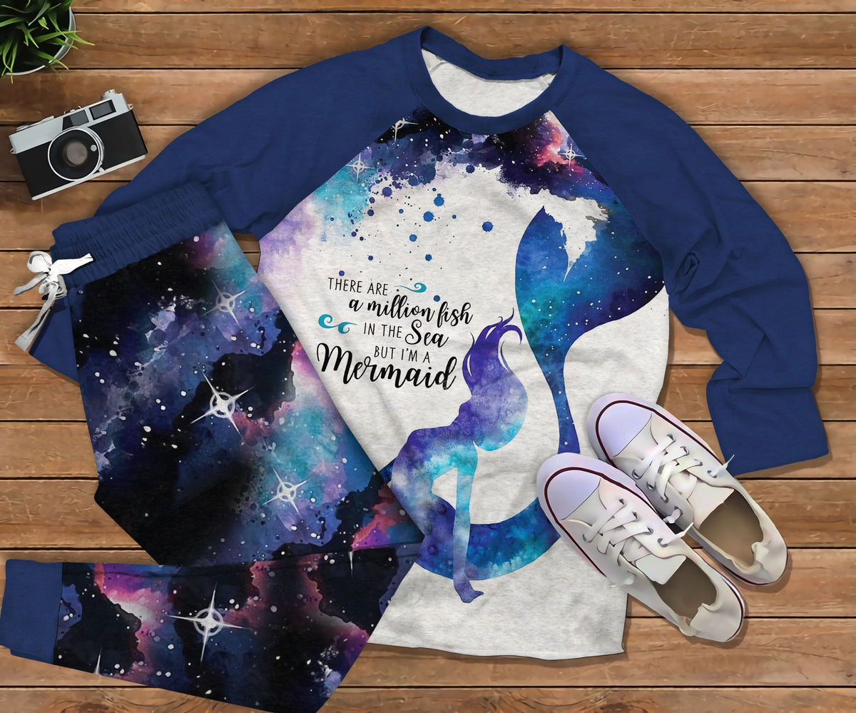Mermaid Galaxy Pajama Set |Sleepwear Pjs Sets | Raglan Shirt Pants Set