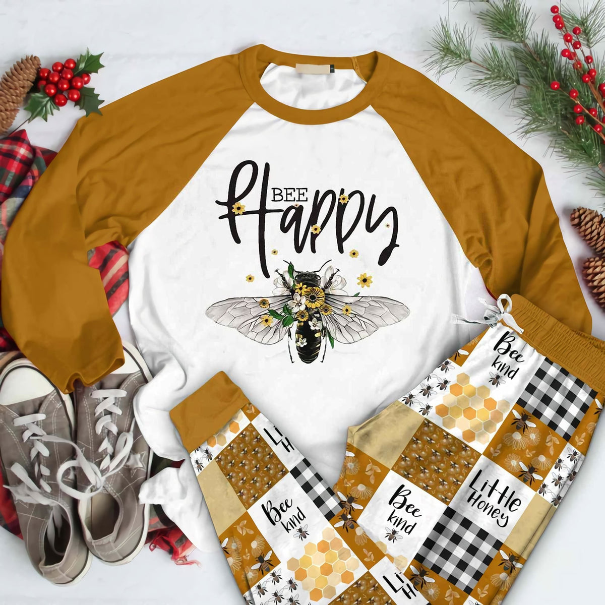 Bee Bee Happy Aad Pajama Set |Sleepwear Pjs Sets | Raglan Shirt Pants Set
