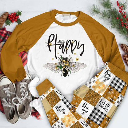 Bee Bee Happy Aad Pajama Set |Sleepwear Pjs Sets | Raglan Shirt Pants Set