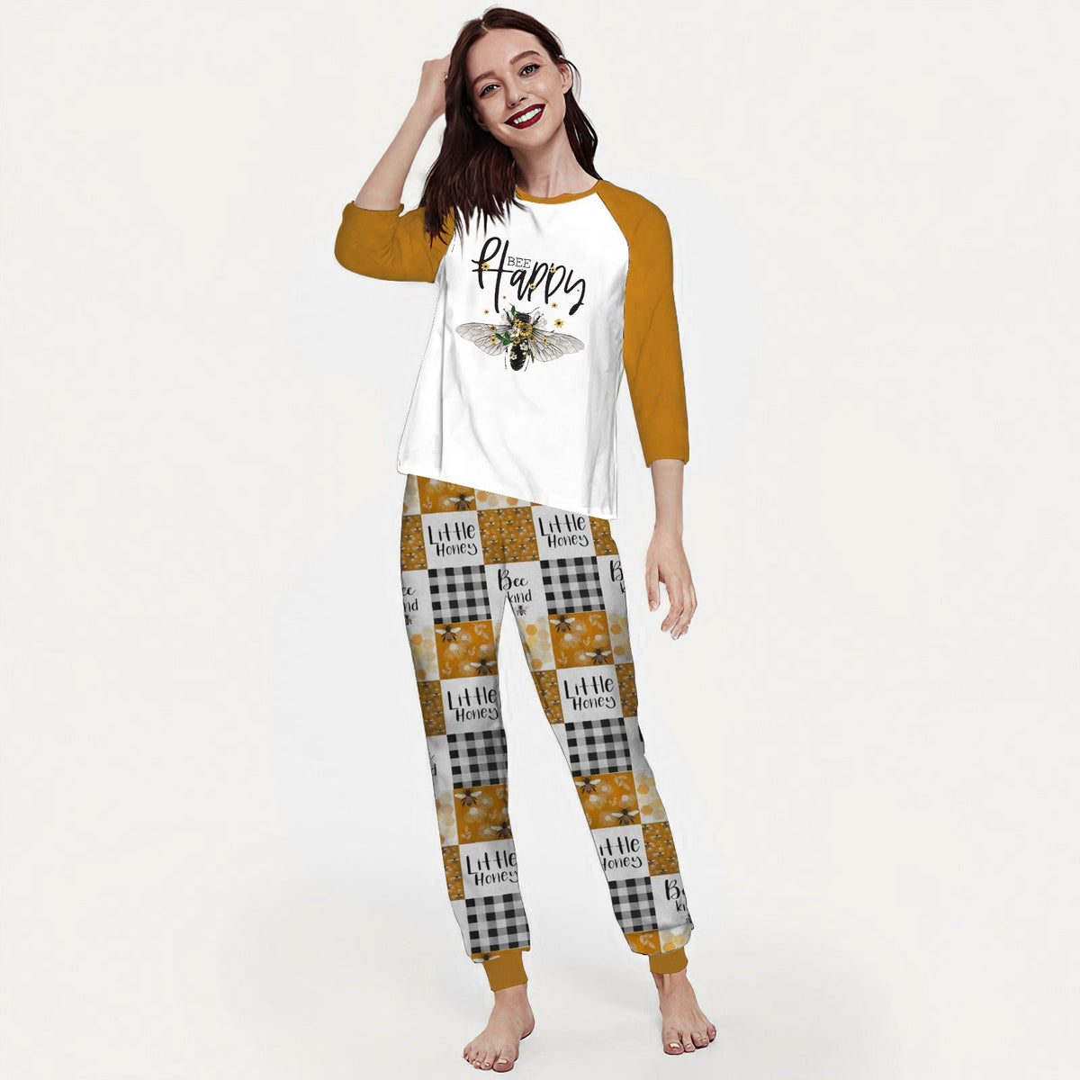 Bee Bee Happy Aad Pajama Set |Sleepwear Pjs Sets | Raglan Shirt Pants Set
