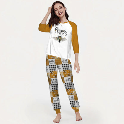 Bee Bee Happy Aad Pajama Set |Sleepwear Pjs Sets | Raglan Shirt Pants Set
