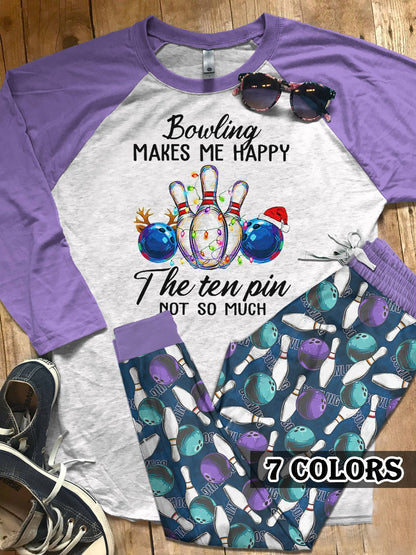 Bowling The Ten Pin Colors Pajama Set |Sleepwear Pjs Sets | Raglan Shirt Pants Set