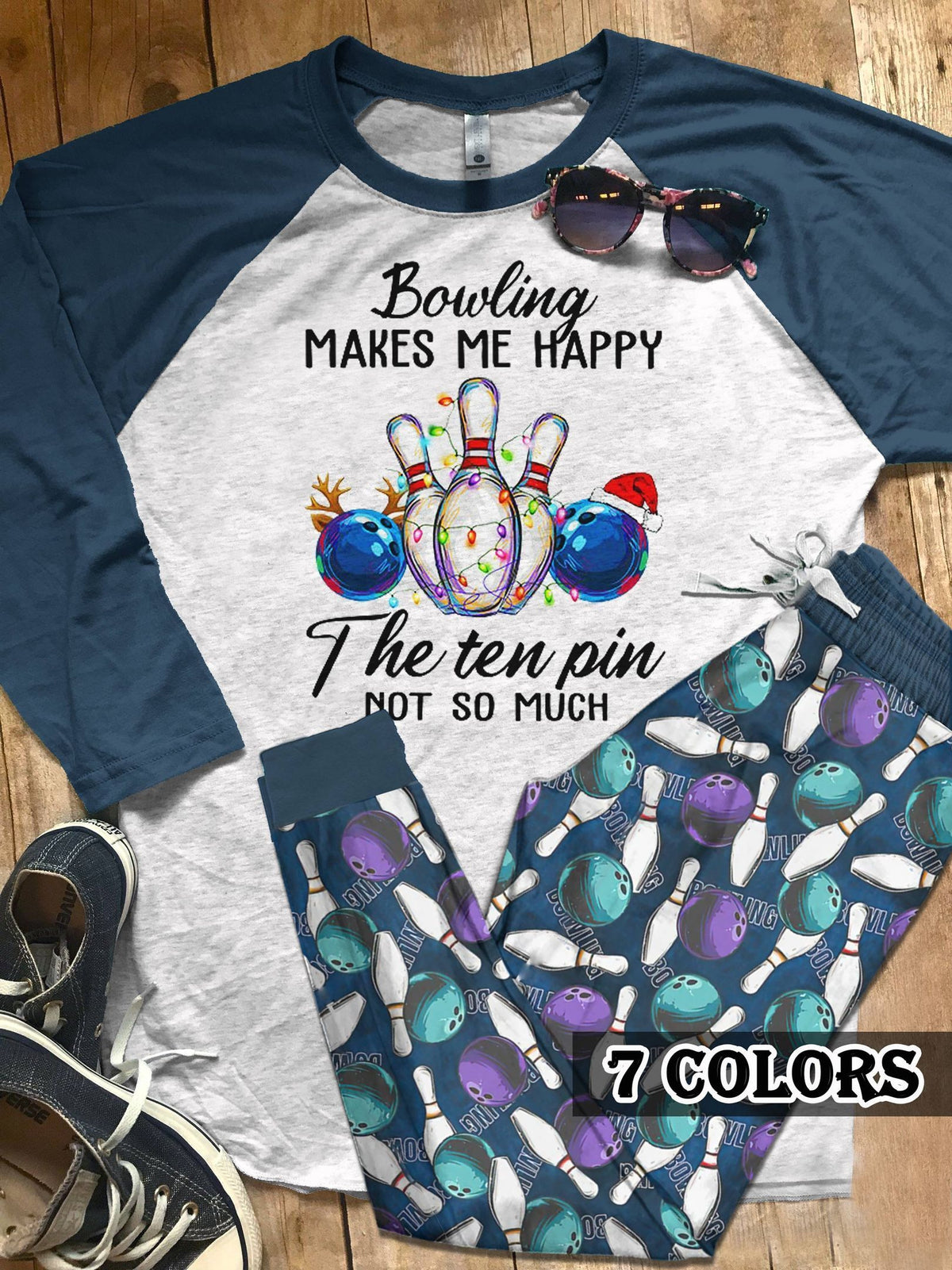 Bowling The Ten Pin Colors Pajama Set |Sleepwear Pjs Sets | Raglan Shirt Pants Set
