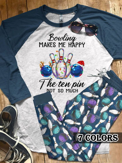 Bowling The Ten Pin Colors Pajama Set |Sleepwear Pjs Sets | Raglan Shirt Pants Set