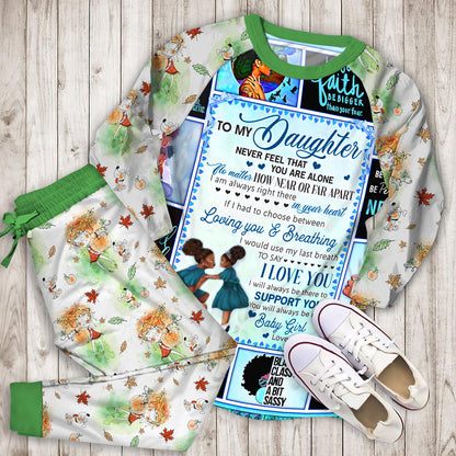 My Daughter I Will Always Be There To Support You Love Mom Black Woman Blue Ragl Pajama Set |Sleepwear Pjs Sets | Raglan Shirt Pants Set