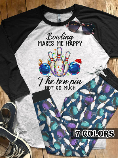 Bowling The Ten Pin Colors Pajama Set |Sleepwear Pjs Sets | Raglan Shirt Pants Set