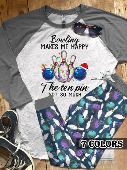 Bowling The Ten Pin Colors Pajama Set |Sleepwear Pjs Sets | Raglan Shirt Pants Set