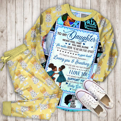 My Daughter I Will Always Be There To Support You Love Mom Black Woman Blue Ragl Pajama Set |Sleepwear Pjs Sets | Raglan Shirt Pants Set