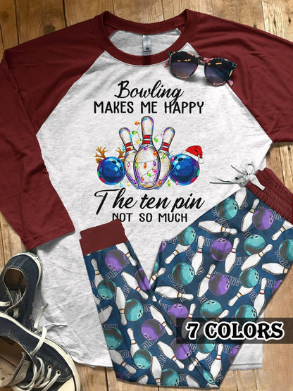 Bowling The Ten Pin Colors Pajama Set |Sleepwear Pjs Sets | Raglan Shirt Pants Set