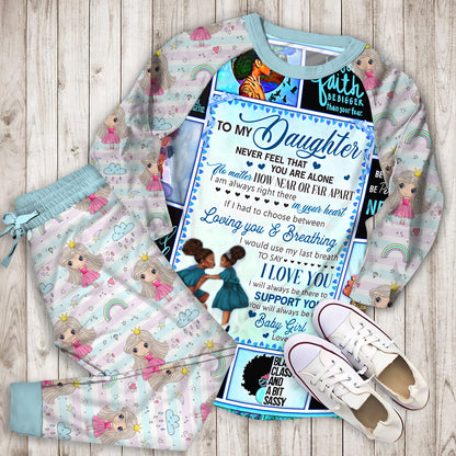 My Daughter I Will Always Be There To Support You Love Mom Black Woman Blue Ragl Pajama Set |Sleepwear Pjs Sets | Raglan Shirt Pants Set