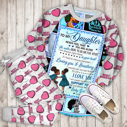 My Daughter I Will Always Be There To Support You Love Mom Black Woman Blue Ragl Pajama Set |Sleepwear Pjs Sets | Raglan Shirt Pants Set