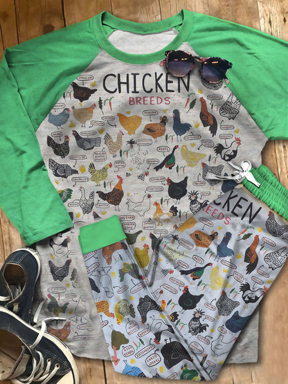 Chicken Chicken Breeds Aan Pajama Set |Sleepwear Pjs Sets | Raglan Shirt Pants Set