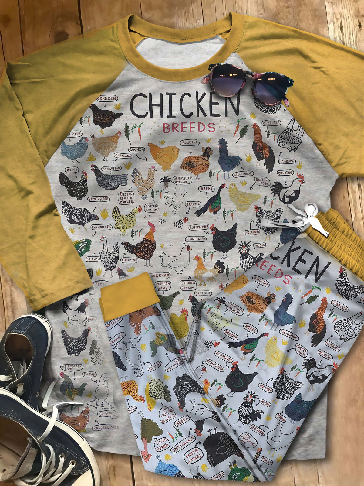 Chicken Chicken Breeds Aan Pajama Set |Sleepwear Pjs Sets | Raglan Shirt Pants Set