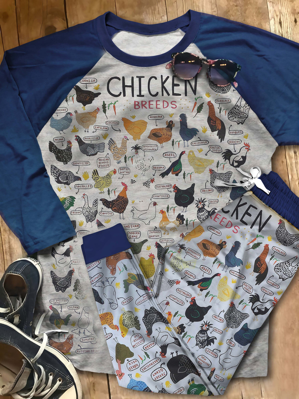 Chicken Chicken Breeds Aan Pajama Set |Sleepwear Pjs Sets | Raglan Shirt Pants Set
