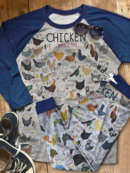 Chicken Chicken Breeds Aan Pajama Set |Sleepwear Pjs Sets | Raglan Shirt Pants Set
