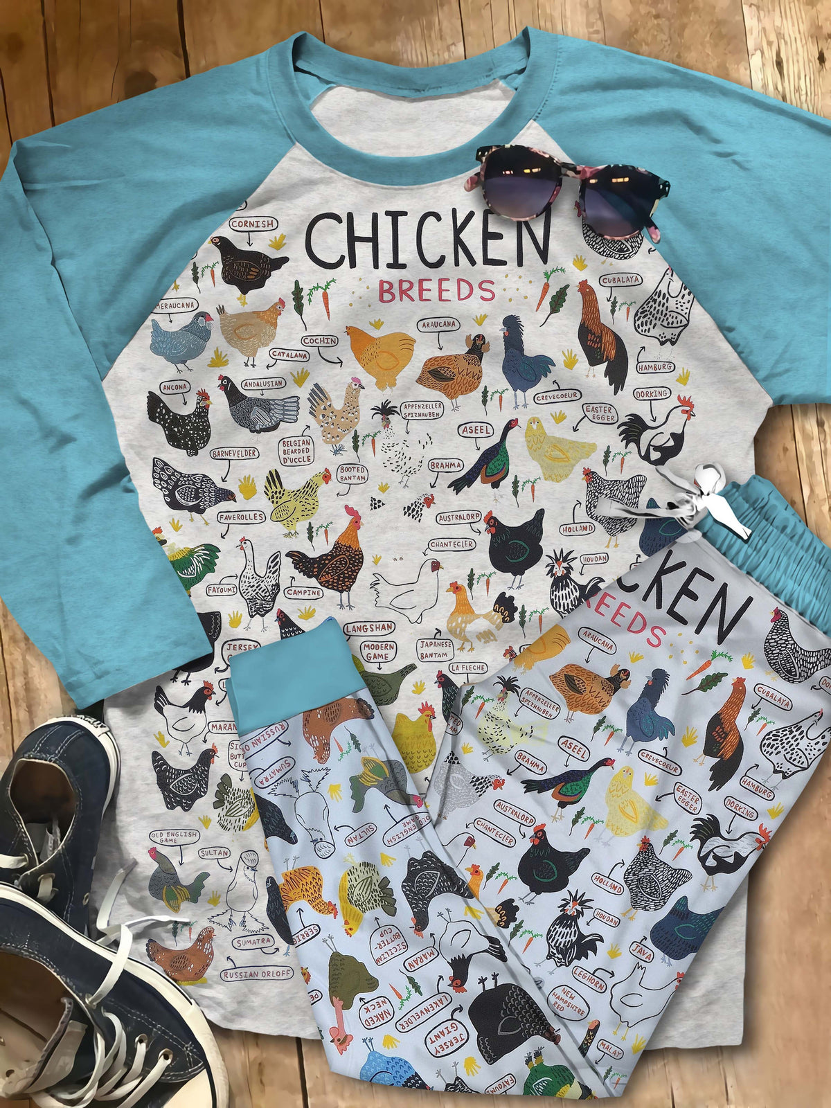 Chicken Chicken Breeds Aan Pajama Set |Sleepwear Pjs Sets | Raglan Shirt Pants Set