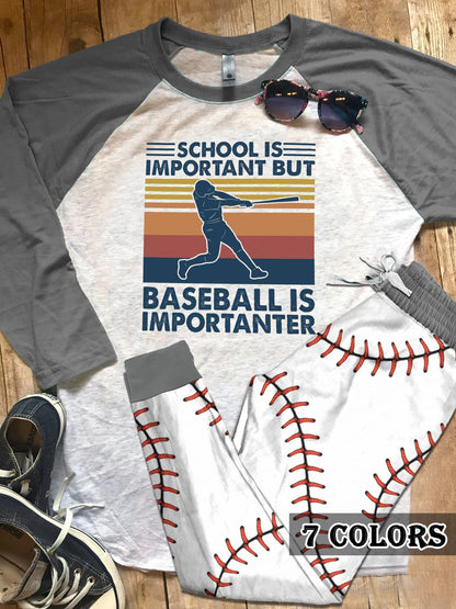 Baseball Baseball Is Importanter Colors Grey Pajama Set |Sleepwear Pjs Sets | Raglan Shirt Pants Set