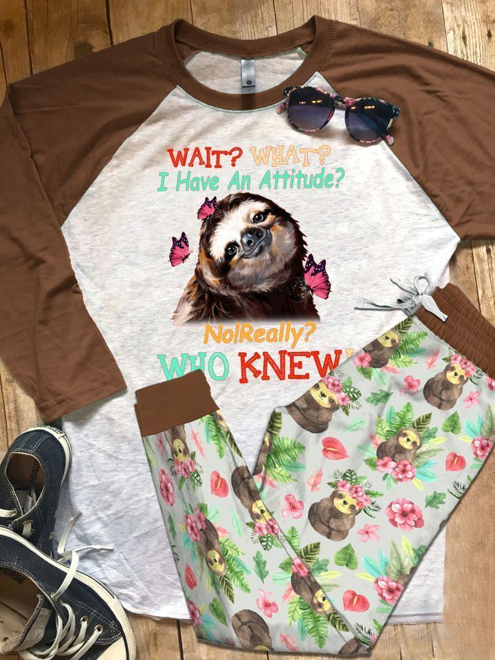 Sloth Wait Pajama Set |Sleepwear Pjs Sets | Raglan Shirt Pants Set
