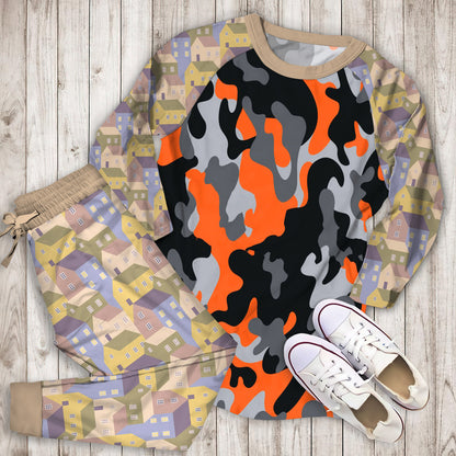 East Urban Home Camo Pajama Set |Sleepwear Pjs Sets | Raglan Shirt Pants Set