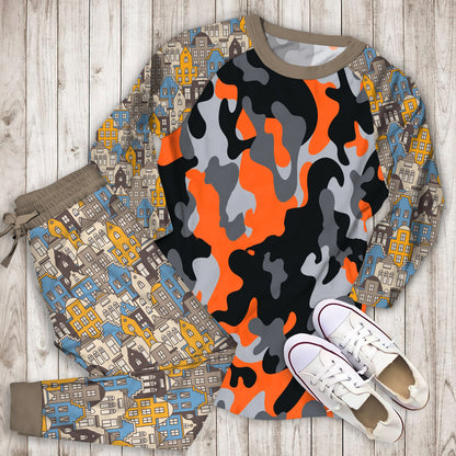East Urban Home Camo Pajama Set |Sleepwear Pjs Sets | Raglan Shirt Pants Set