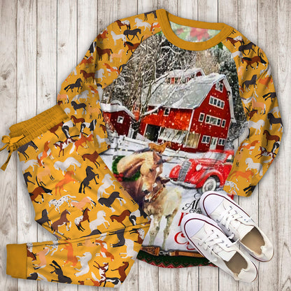 Horse Christmas Pajama Set | Pajamas | Cotton Sleepwear Sets | Soft Long Sleeve Pjs | Raglan Shirt and Pants Set