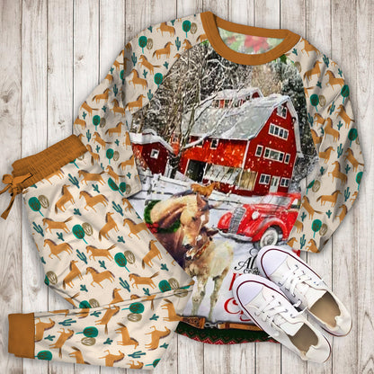 Horse Christmas Pajama Set | Pajamas | Cotton Sleepwear Sets | Soft Long Sleeve Pjs | Raglan Shirt and Pants Set