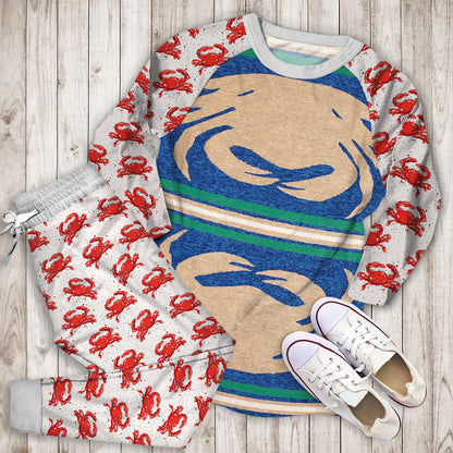 Crab Indoor Outdoor Area Pajama Set |Sleepwear Pjs Sets | Raglan Shirt Pants Set