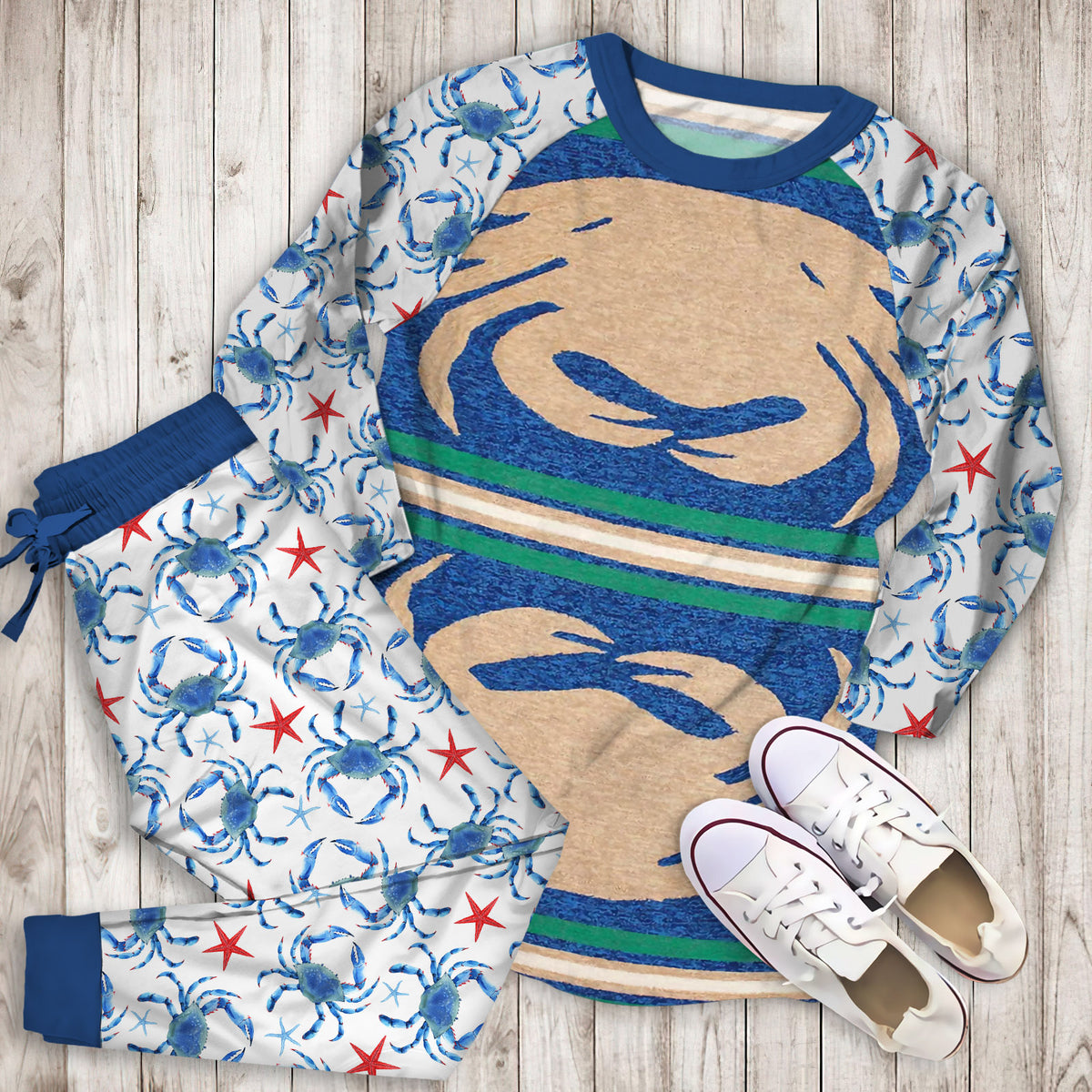 Crab Indoor Outdoor Area Pajama Set |Sleepwear Pjs Sets | Raglan Shirt Pants Set