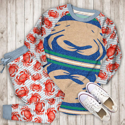 Crab Indoor Outdoor Area Pajama Set |Sleepwear Pjs Sets | Raglan Shirt Pants Set