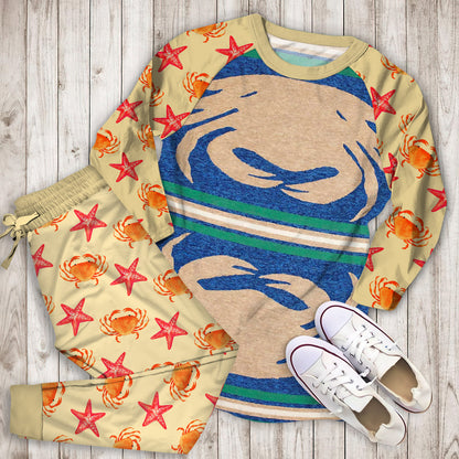 Crab Indoor Outdoor Area Pajama Set |Sleepwear Pjs Sets | Raglan Shirt Pants Set
