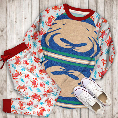 Crab Indoor Outdoor Area Pajama Set |Sleepwear Pjs Sets | Raglan Shirt Pants Set