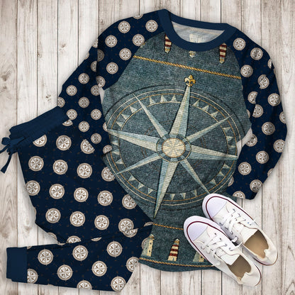 Compass Lighthouse Pajama Set |Sleepwear Pjs Sets | Raglan Shirt Pants Set