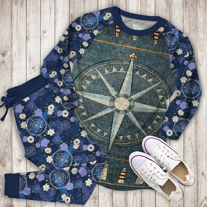 Compass Lighthouse Pajama Set |Sleepwear Pjs Sets | Raglan Shirt Pants Set