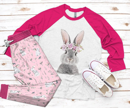 Rabbit Cute Rabbit Pajama Set |Sleepwear Pjs Sets | Raglan Shirt Pants Set