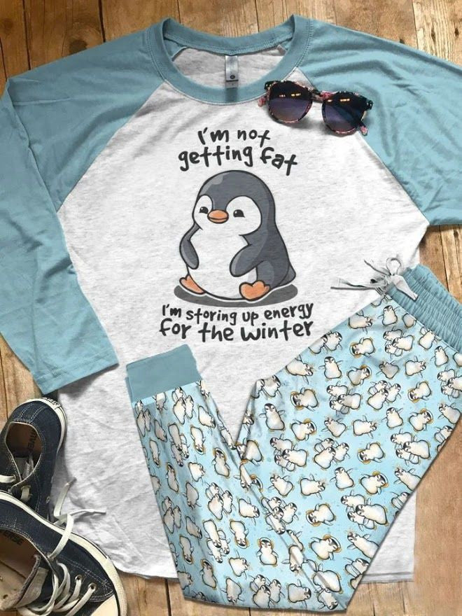 Penguin Storing Upe Energy Blue Awesome Pajama Set |Sleepwear Pjs Sets | Raglan Shirt Pants Set
